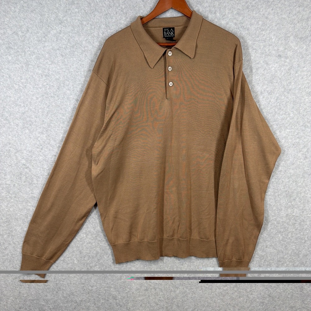 Jos. A. Bank Size XXL Men's Brown 100% Silk Long Sleeve Sweater Polo Shirt